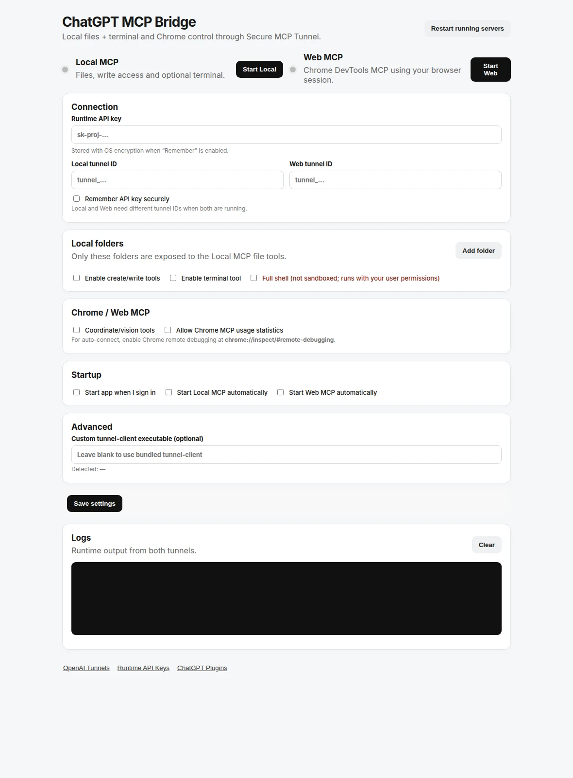 ChatGPT MCP Bridge desktop application interface