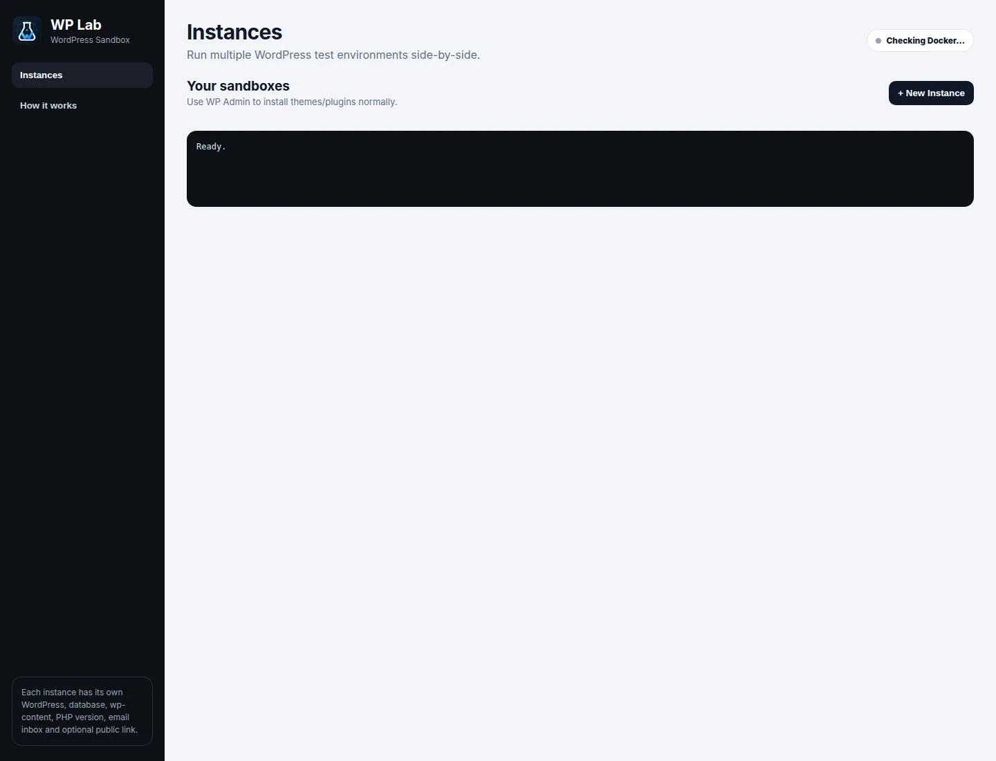 WP Lab desktop dashboard interface