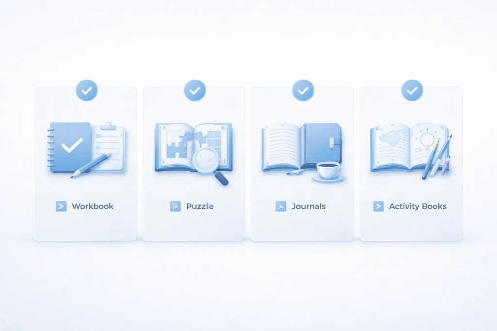 amazon kdp niches summary showing four book types that sell