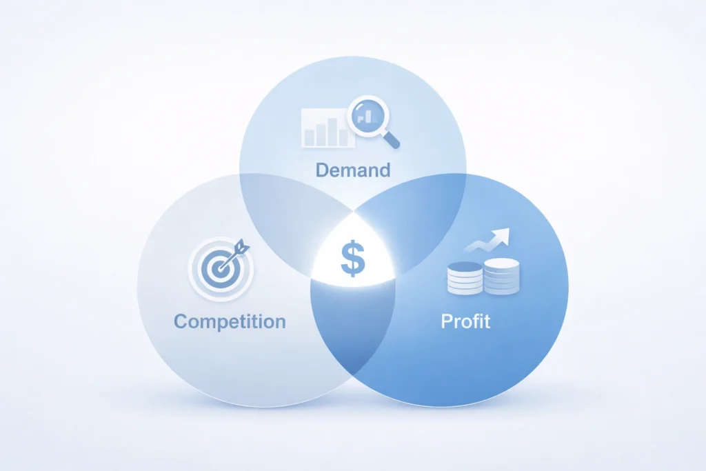 best amazon kdp niches diagram showing demand competition and profitability
