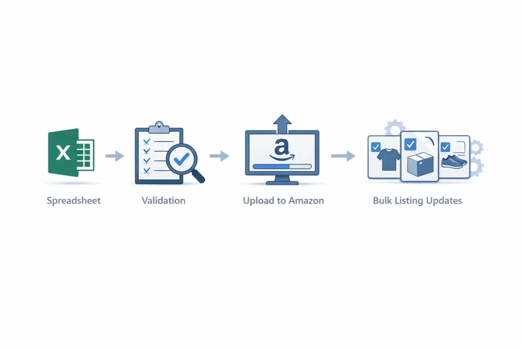 Amazon flat file bulk upload workflow for fixing multiple suppressed listings