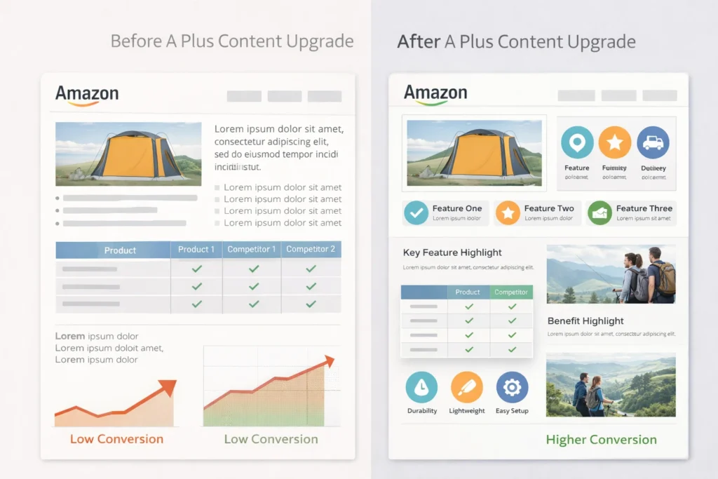 Amazon Premium A Plus Content performance chart showing increased conversion rates