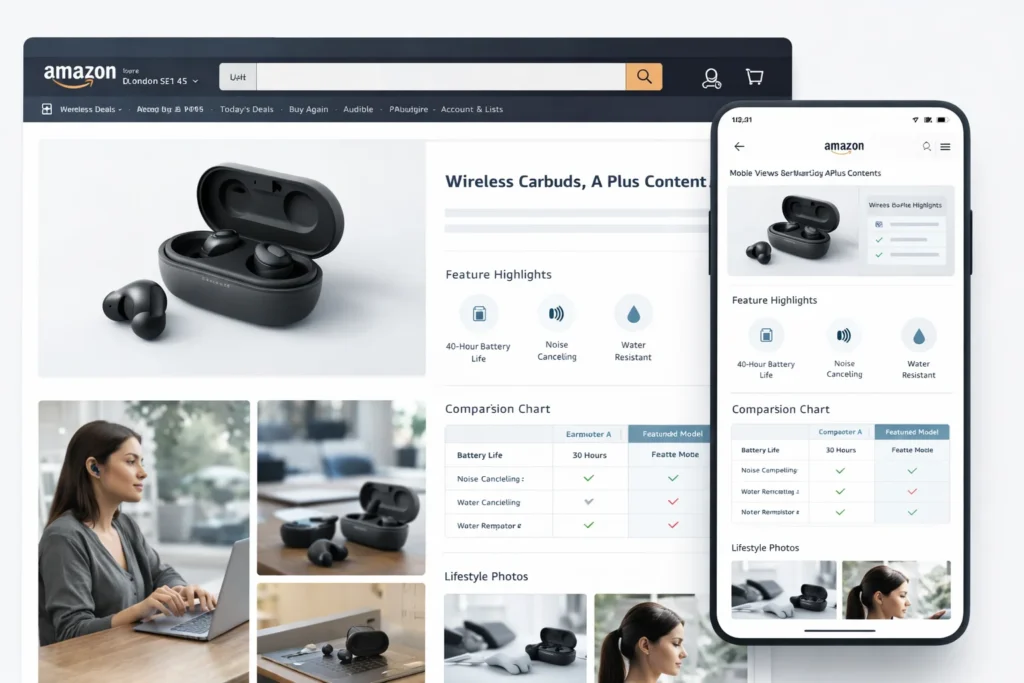 amazon a plus content example showing high converting product page layout