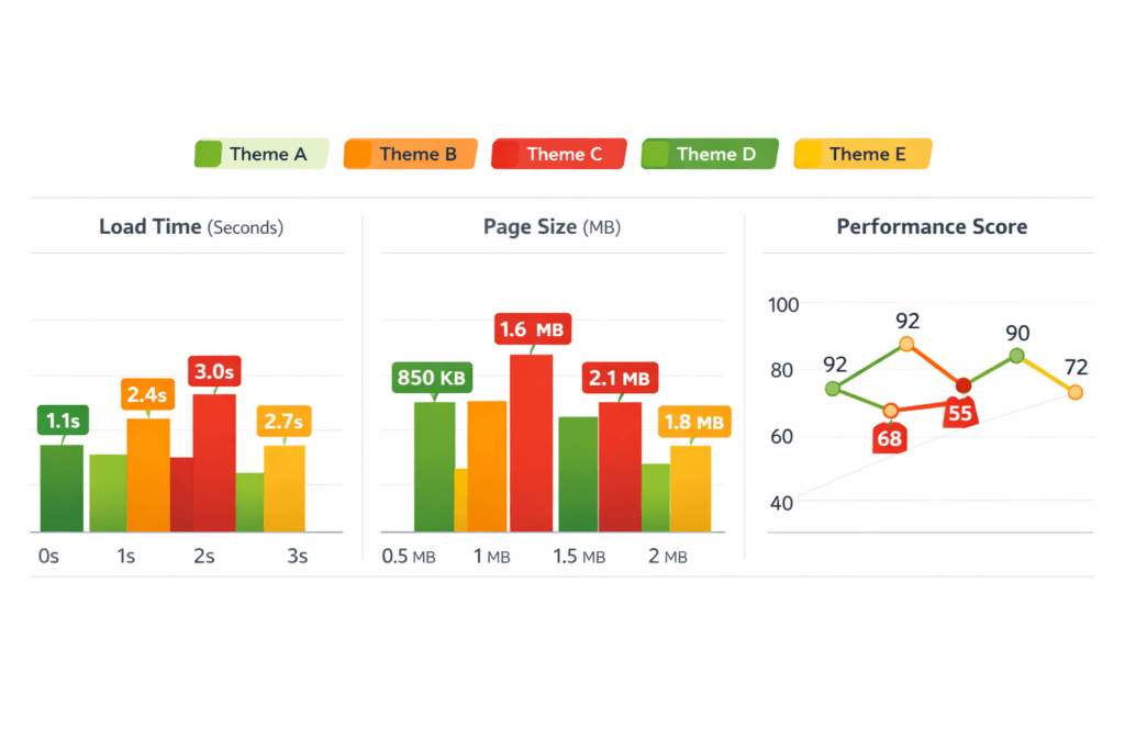 fast wordpress themes speed performance comparison chart