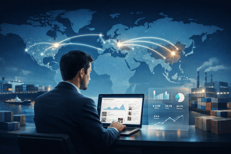 product sourcing global strategy for Amazon sellers with world map connections