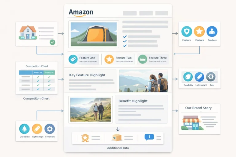 Amazon A Plus Content Design layout showing optimized product modules for higher conversions