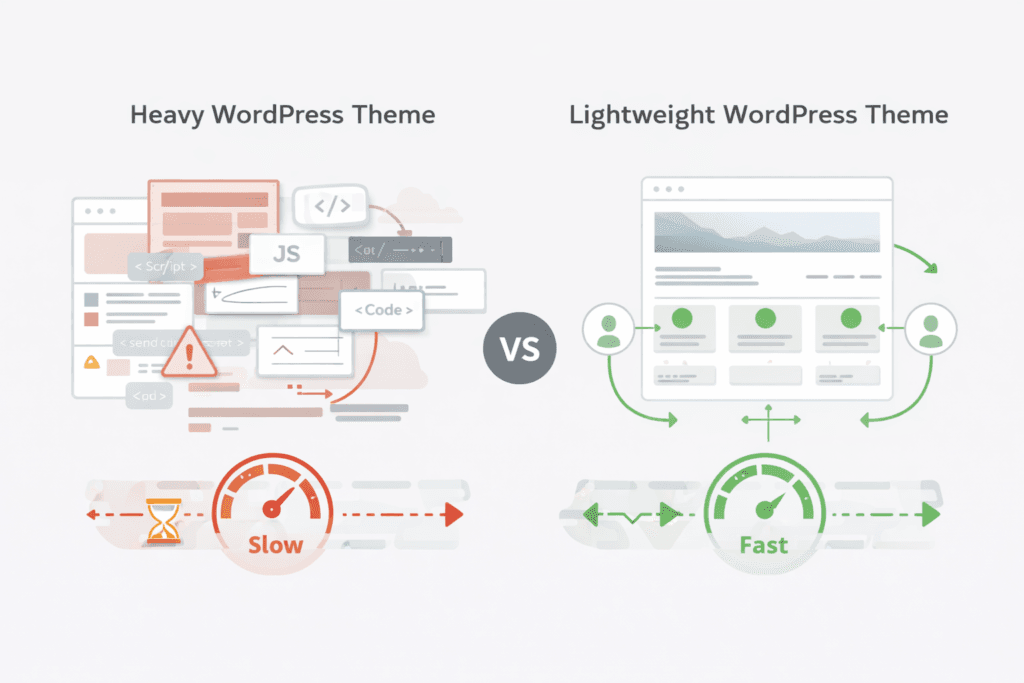 lightweight wordpress themes speed comparison diagram
