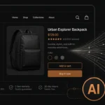 Banner showing a Shopify storefront with a copper ChatGPT chat bubble overlay, AI text lines flowing into the product page, and a shopping cart with an upward arrow at the bottom