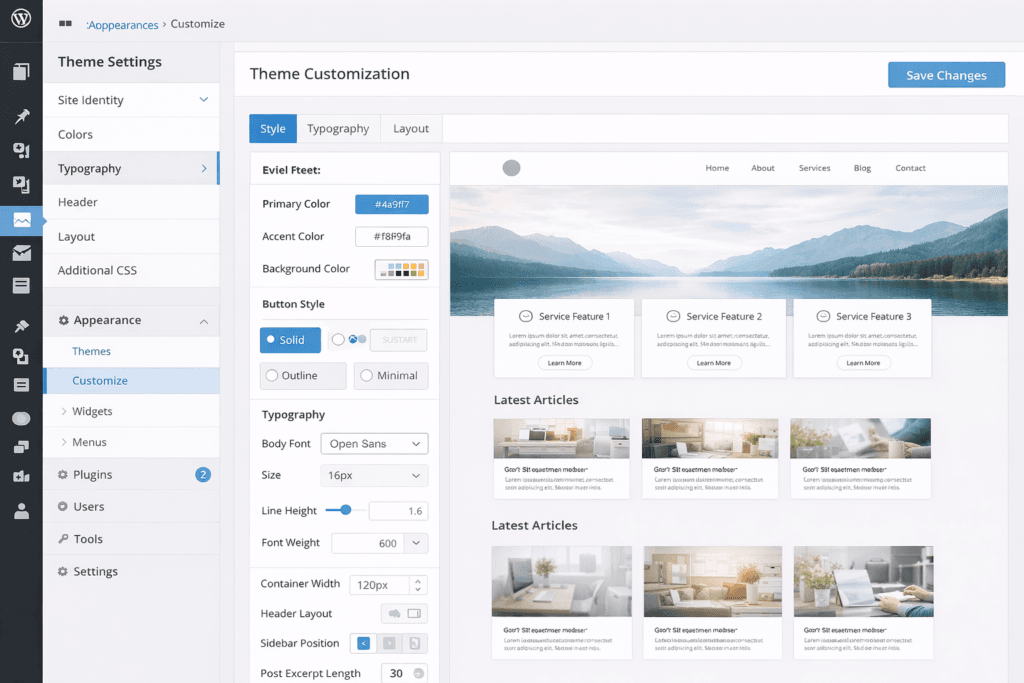 wordpress themes dashboard customization interface