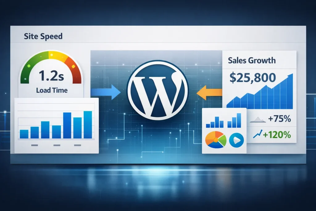 Data visualization showing improved website speed and ecommerce performance using WordPress updates