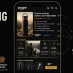 Banner showing a mobile product listing surrounded by a circular audit checklist with copper checkmarks covering title, bullets, images, A plus content, backend keywords, and pricing