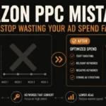 Before and after banner showing a burning dollar icon representing wasted PPC budget on the left, transitioning to a rising performance chart with a copper checkmark on the right