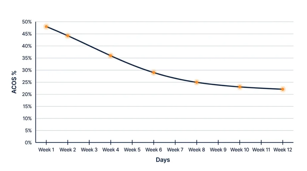 outsource Amazon PPC management ACOS improvement chart showing 90-day optimization results