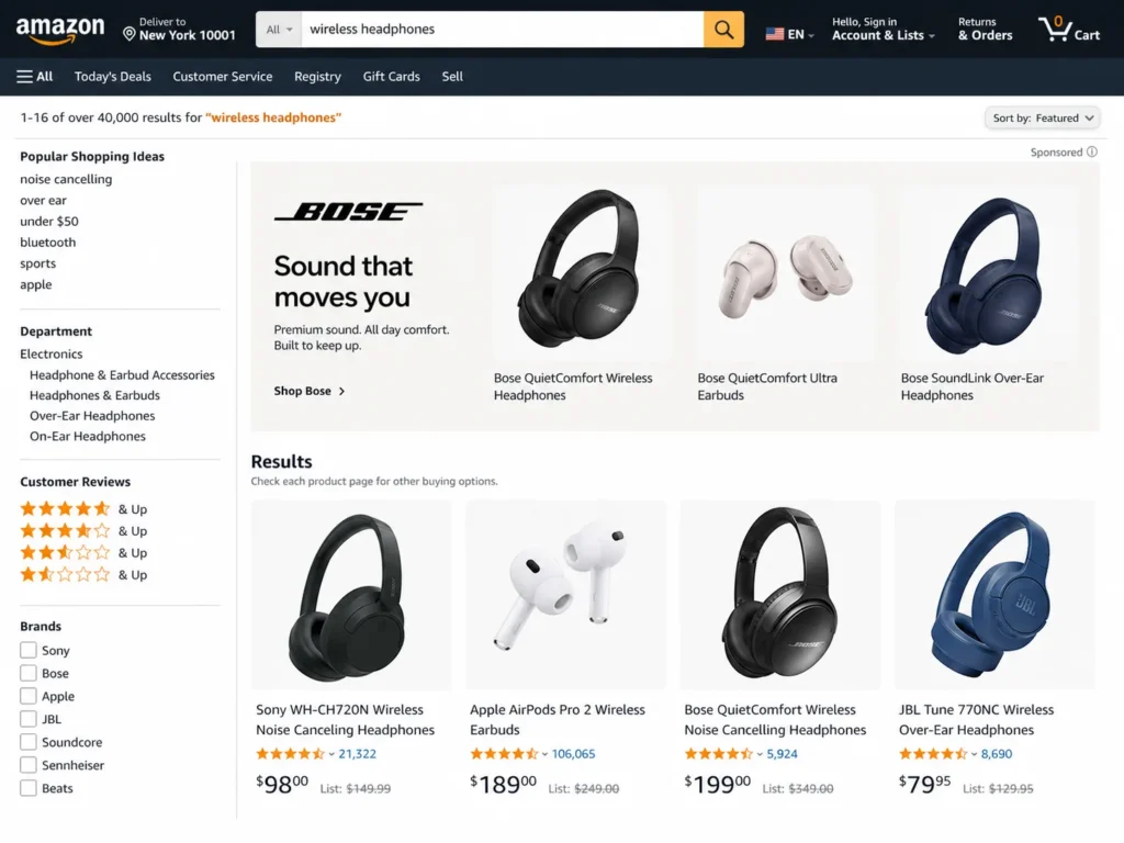 Amazon Sponsored Brands banner ad at top of search results