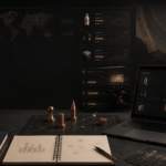 Dark copper ecommerce strategy workspace for Amazon seller event planning and marketplace growth