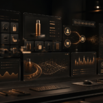 Premium dark copper ecommerce dashboard showing AI shopping agent product content readiness for Amazon Ads sellers