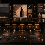 Premium dark copper ecommerce creative operations dashboard for Amazon Creative Studio seller content workflows