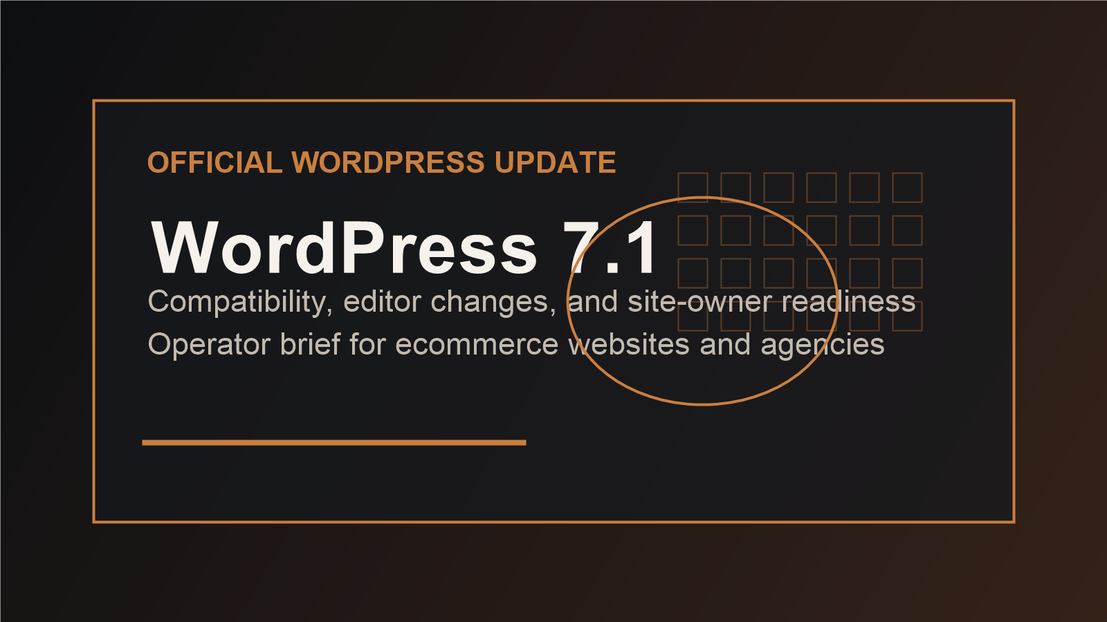 Dark copper ecommerce website strategy banner for a WordPress 7.1 update article