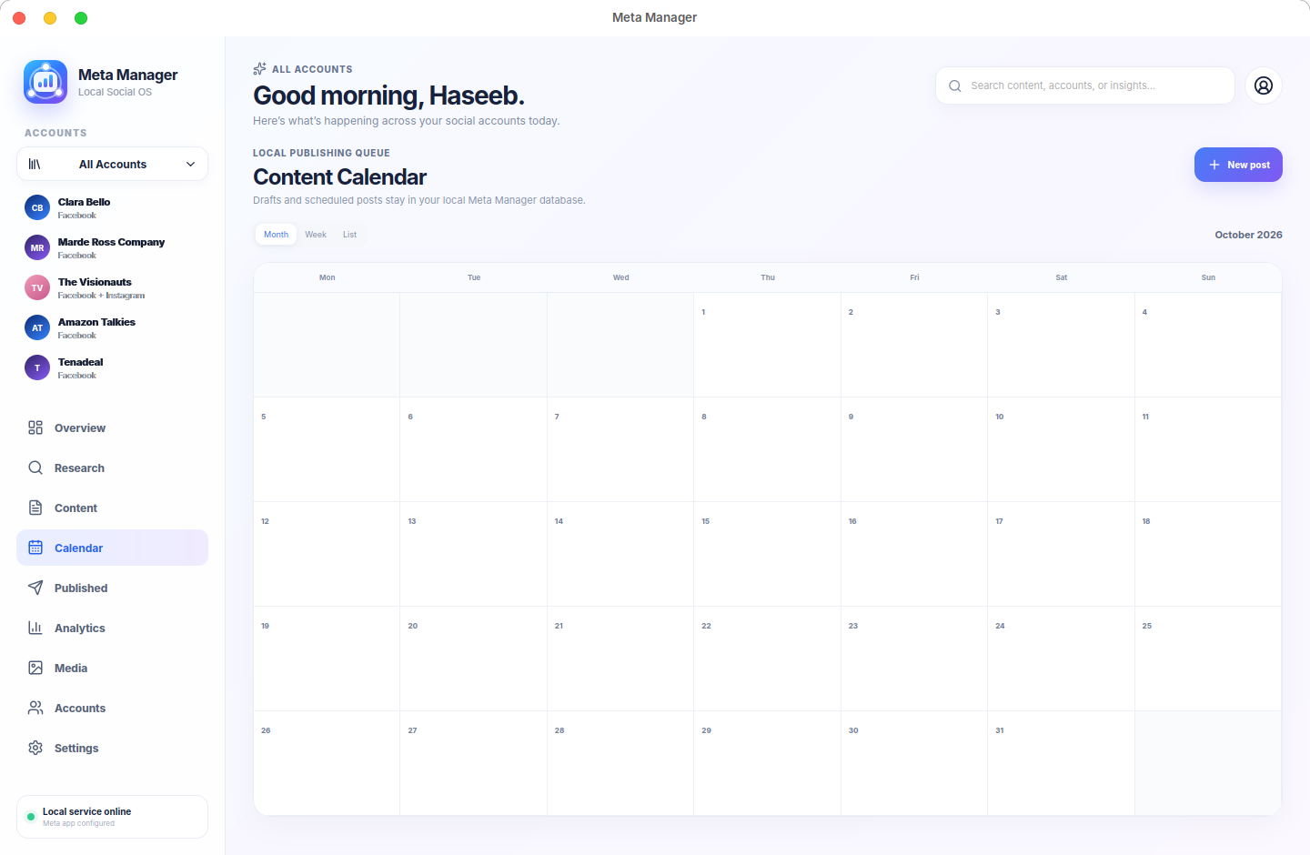 Meta Manager content workspace