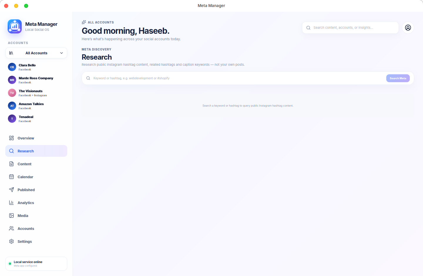 Meta Manager desktop social publishing dashboard